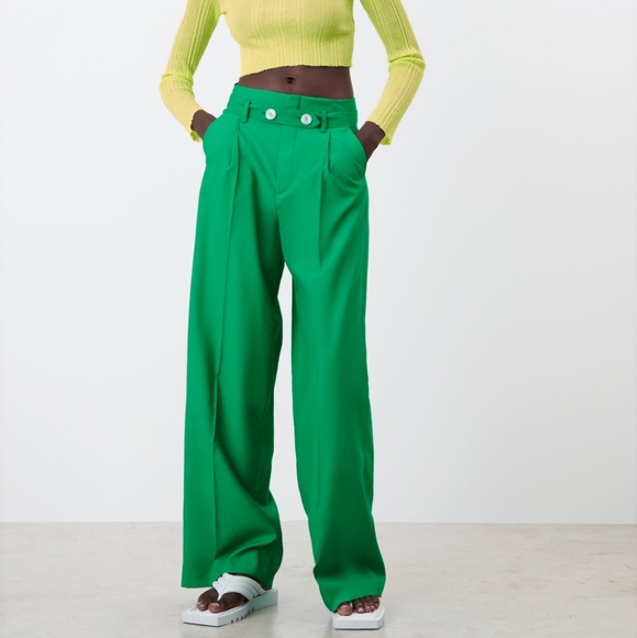 Zara* belted wide leg green pants bloggers fav - Picture 11 of 15